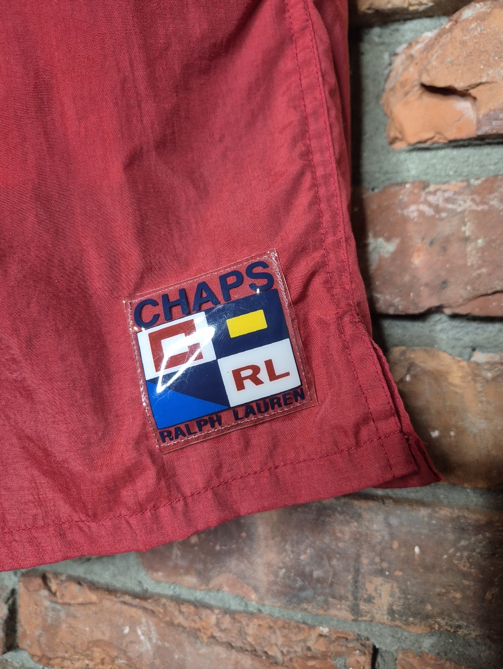 Vintage 90s Chaps Ralph Lauren Swim Trunks Red Nylon Logo XL Short Inseam - Picture 4 of 14